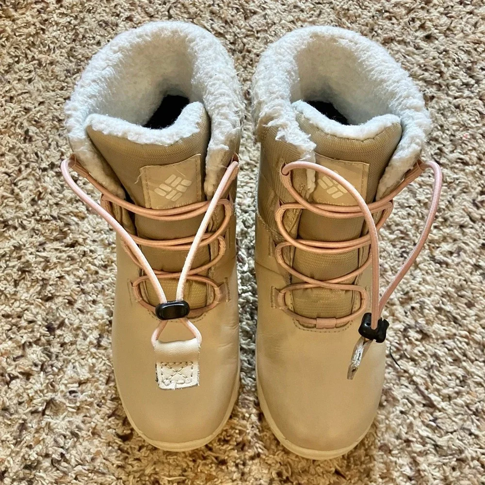 Columbia Moritza Winter Snow Boots Youth Sz 3 Tan / Pink Waterproof Insulated